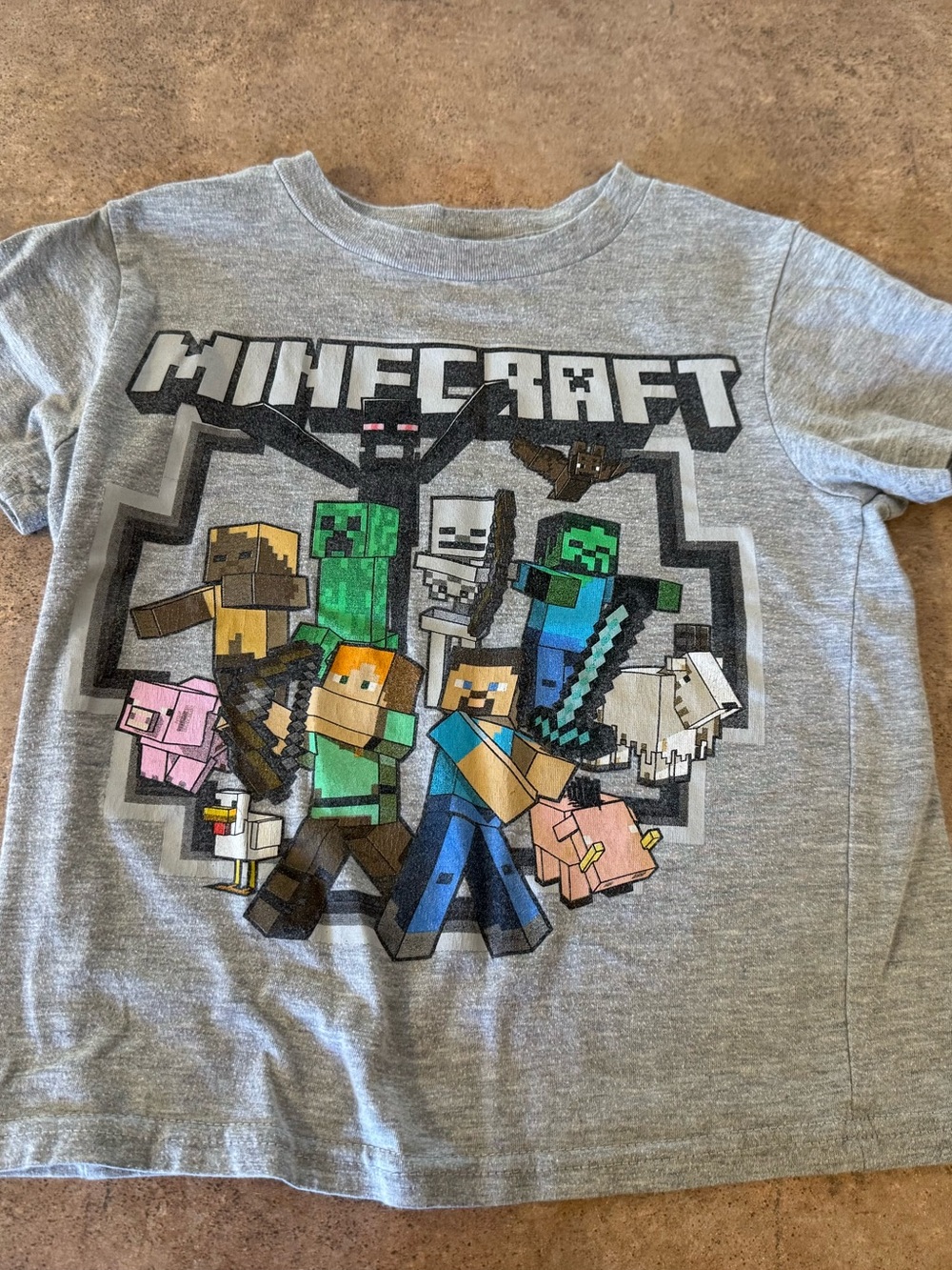 Minecraft Boys' Gray Graphic Tee - Logo & Characters Size XS 4